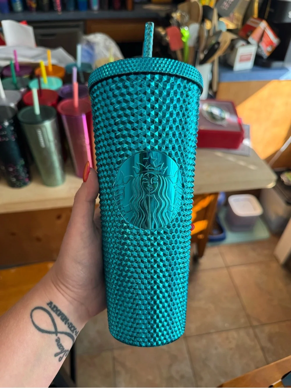 Starbucks Teal Studded Tumbler with Matching Straw